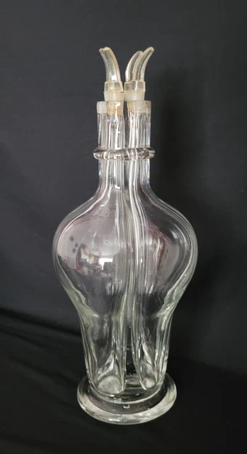 Carafe ancienne à liqueurs en verre à 4 compartiments, fabriquée en France