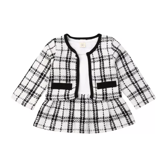 Toddler Baby Girl Plaid Dress Long Sleeve Jumpsuit Romper Coats Outfit Dress Set 3