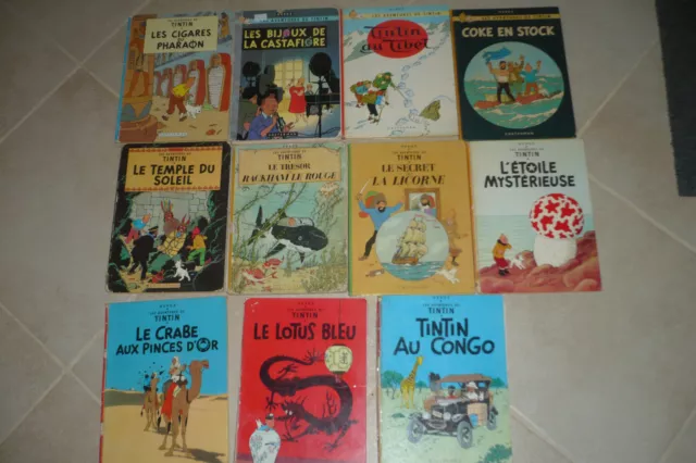 HERGE - Lot de 11 albums Tintin - Années 60's / 70's