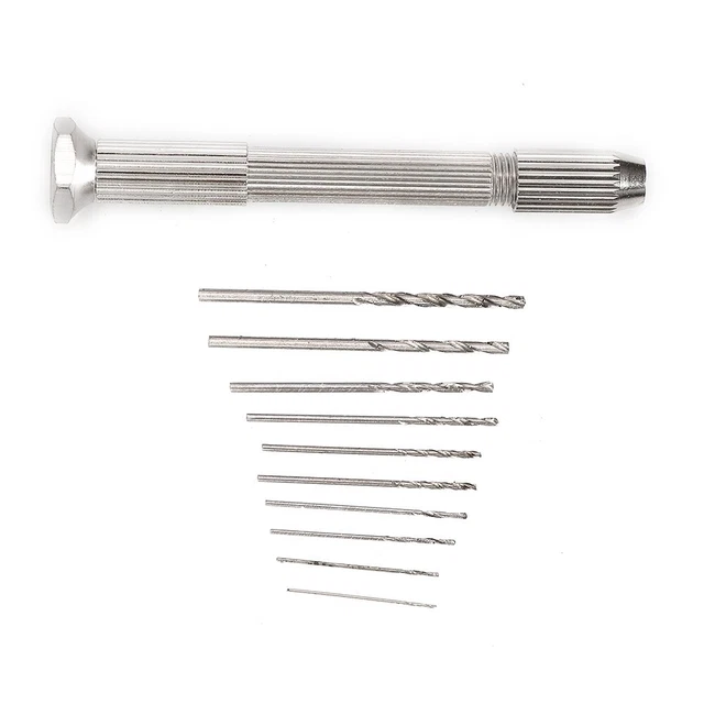 Mini Hand Drill With Keyless Chuck 10Pcs 0.8-3.0mm HSS Drill Bits DIY Tool Kit