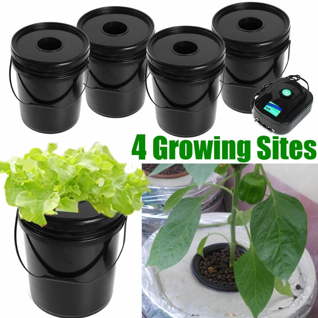 4 BUCKET 5 Gallon Deep Water Culture (DWC) Hydroponic System Kit Grow