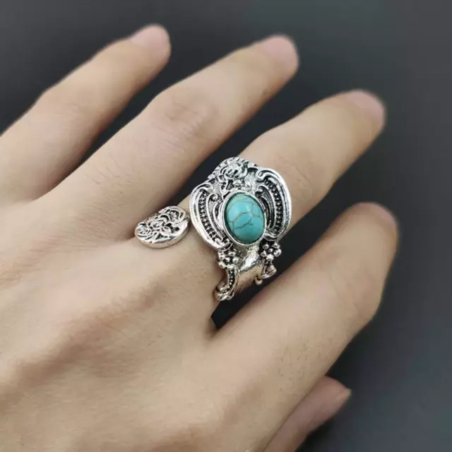 Vintage Silver Turquoise Ring Native American Indian Jewelry Open Spoon Rings