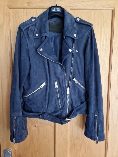 Allsaints Balfern womens Blue Suede leather Biker  jacket size 12