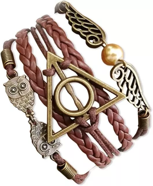 Brown Braided Bracelet Wizard Harry Potter Jewelry Owl Snitch Deathly Hallows