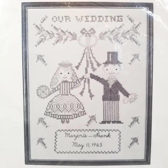 Bucilla Our Wedding Linen Embroidered Cross Stitch Sampler Kit 60s Vintage -EB