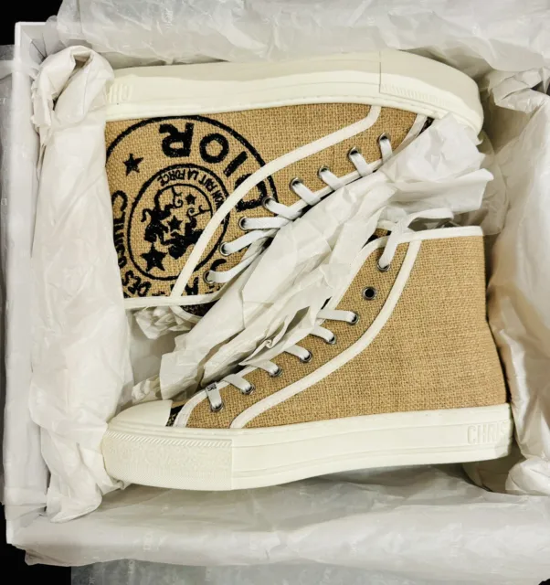 Dior Walk N Dior beige Jute Embroidered High Top Size 38