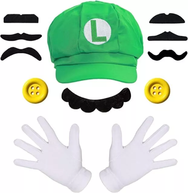 iZoeL Super Mario Luigi Cappello, Baffi Finti 1 Guanti 2 Bottoni (F7I)