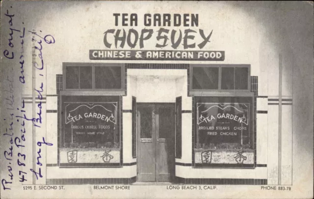 Long Beach California CA Tea Garden Chinese Restaurant Vintage Postcard