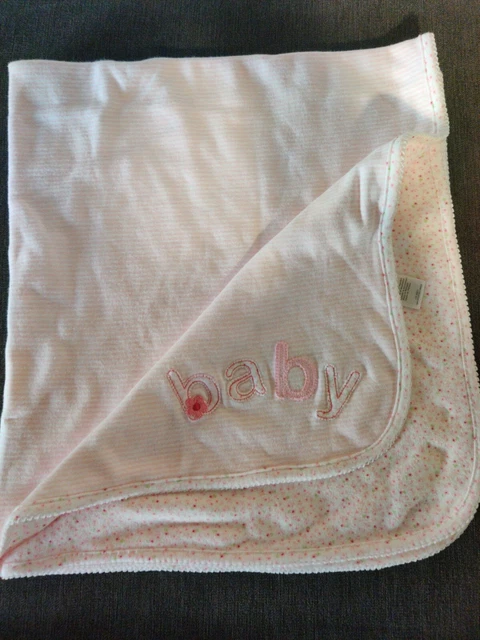 Carter's Baby Girls Pink & White Striped Blanket Floral On Underside Baby...