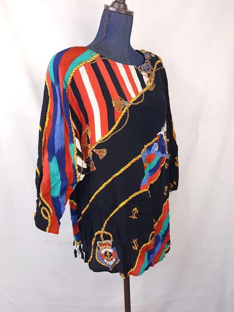 New With Tag Carole Little Blouse Size 14 Vintage Cruise Wear Anchors Nautical
