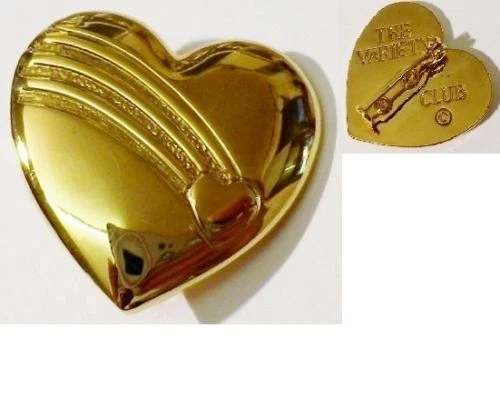 Broche Vintage Variety Club En Forme De Cœur Gravé Couleur Or - Bijou Rétro Impeccable