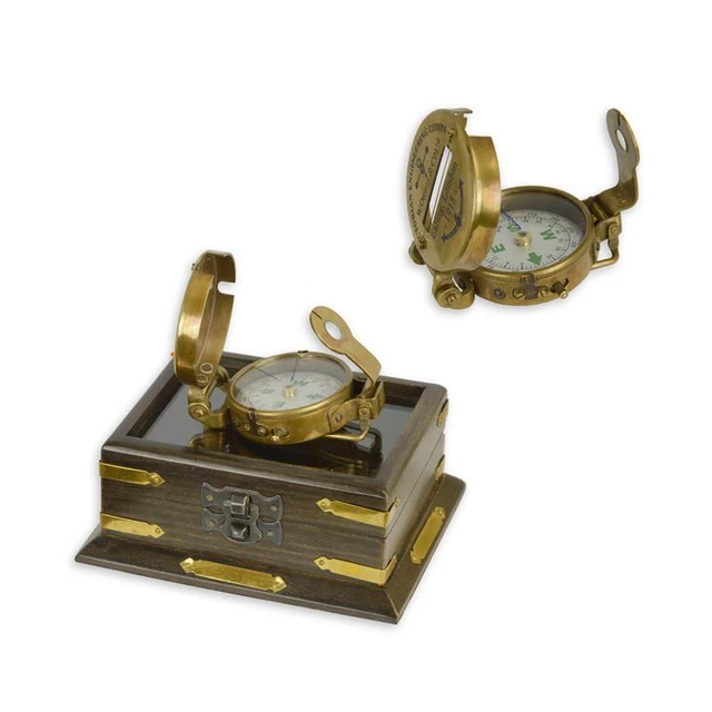 Nautika Decorazione Bussola Ottone Con Decorativi Custodia IN Legno IM-7