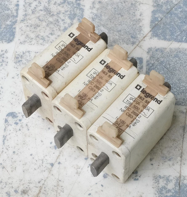 3x Legrand 0 163 55 016355 Cartouche à couteau 160A gG gL T00 500V. Lot de 3