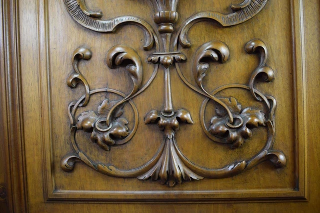 Antique French Hand Carved Solid Wood Door Griffin Chimera Fruit Basket Carving 5