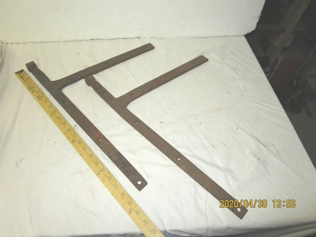 Antique set blacksmith's hand forged wrought iron barn door gate brackets