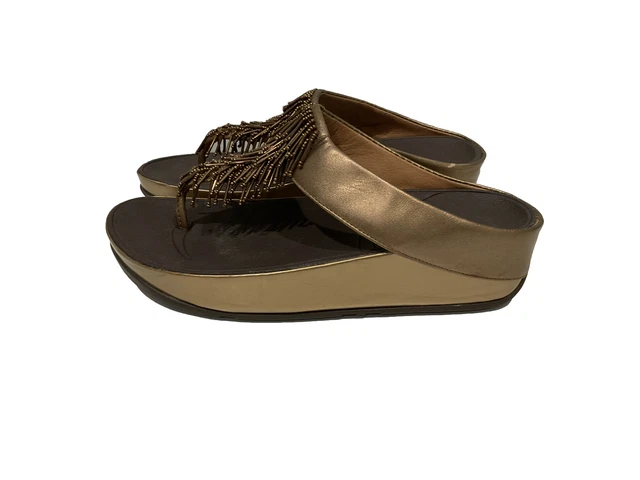 FitFlop 336-012 Womens Sz 8 Sandals Platform 1.5” Heel Metallic/Brown Beaded