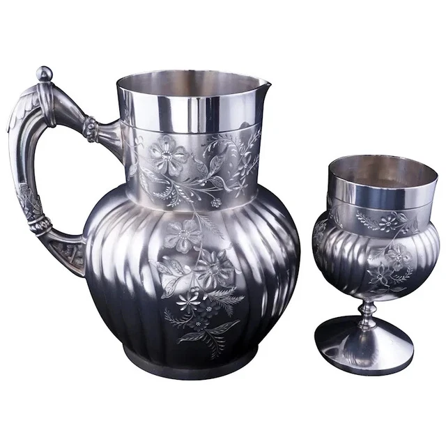 Antique Victorian silver plate pitcher & matching goblet Webster & Son Marked
