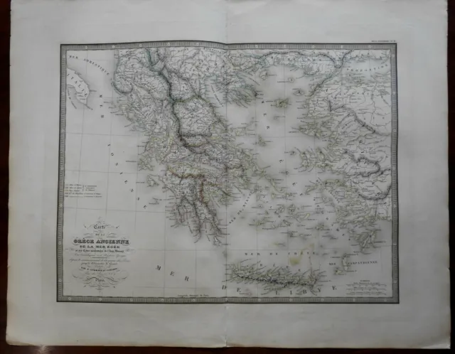 Ancient Greece Athens Sparta Corinth 1837 le Grand large detailed map hand color