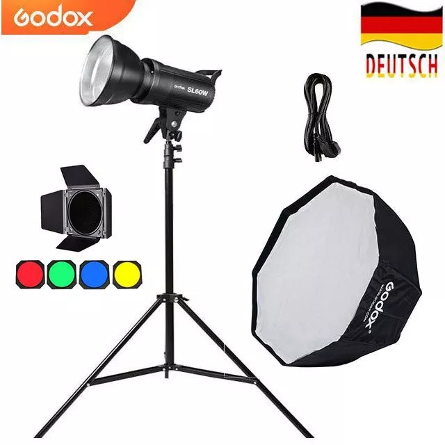 DE Godox SL-60W 5600K LED Lampe Licht + BD-04+ Stativ +120cm Schirm Softbox