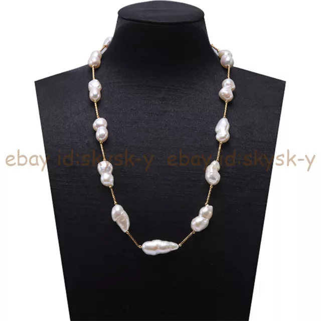 Huge 10-18mm Natural White Freshwater Baroque Double Pearl Beads Necklace