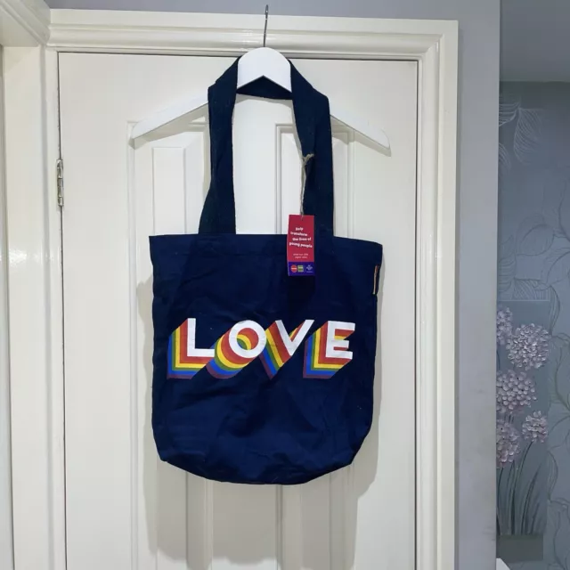 TK MAXX NAVY Blue Rainbow Pride Love Canvas Tote Bag New With Tags NWT Charity 6.99 PicClick UK