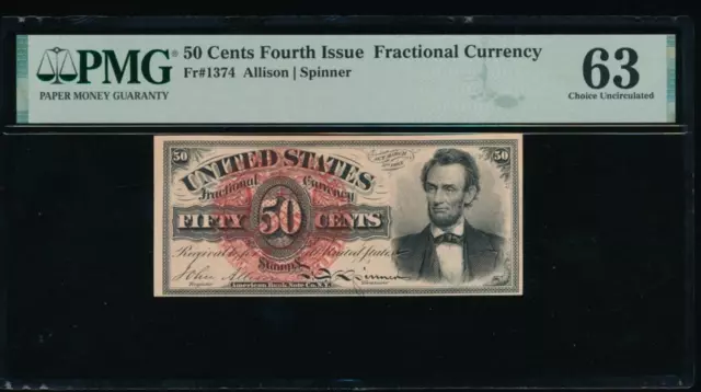 AC Fr 1374 $0.50 1869 fractional fourth issue PMG 63 comment LINCOLN