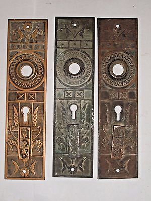 Antique Eastlake Double Key Entry Door Knob Backplates stamped 876A 3