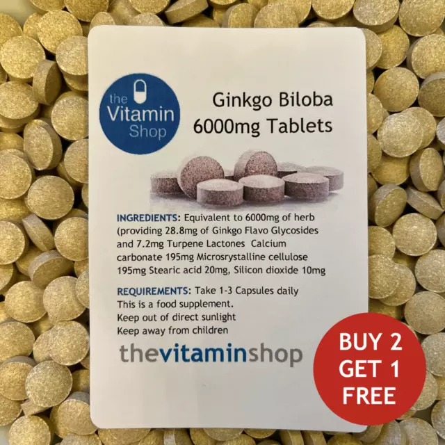 Ginkgo Biloba 6000mg Tablets | BUY | GET1 FREE | Secure Same Day Dispatch | NEW.