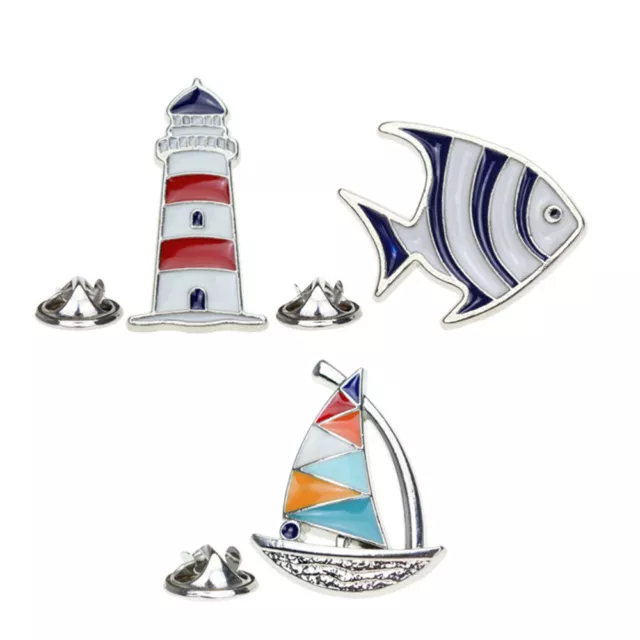 Style Cartoon Brooch Set - Fish, Sailboat, Lighthouse Jewelry-DO