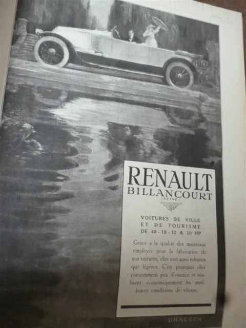 RENAULT automobile ville et tourisme 12 publicité papier ILLUSTRATION 1920