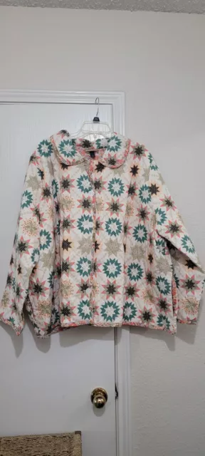 Nwt Universal Thread Cream Star Printed Quilted Pattern Patchwork Jacket Coat 2X