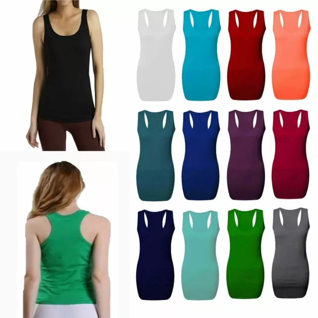 Womens Ladies  Casual Muscle Racer Back Vests Plain Vest Top8-26