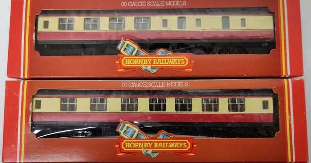 HORNBY R421 BR Crimson/Cream Composite Coach & R424 Brake 3Rd Coach ...