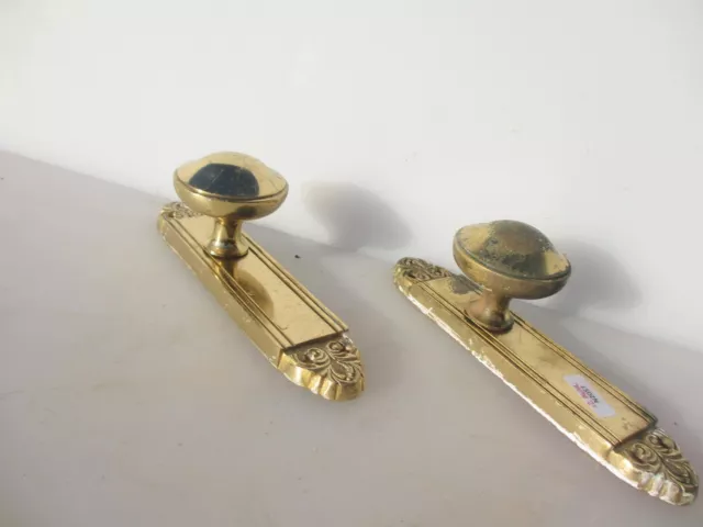 Late Vintage Brass Door Handles Knobs Old Plates Retro - Antique STYLE