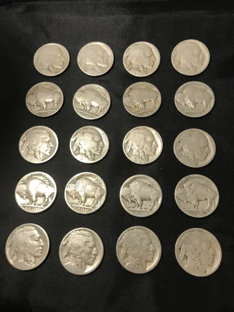 VINTAGE US  Coin Lot Of 21 Buffalo Nickels 1910s-1930s  Dateless FREE SHIPPING