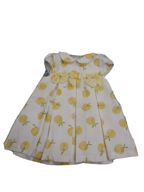 Abito vestito vestitino elegante neonata bambina cerimonia bianco con limoni