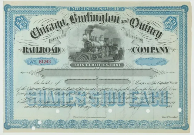 Chicago Burlington & Quincy Railroad Company Stock Certificate Blue