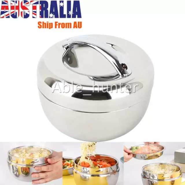Stainless Steel Thermo Insulated Thermal Lunch Bento Box Round Food Container AU