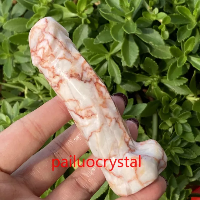 1pcs Natural Red network stone male penis Quartz Crystal Skull Massager Gem 3.8"
