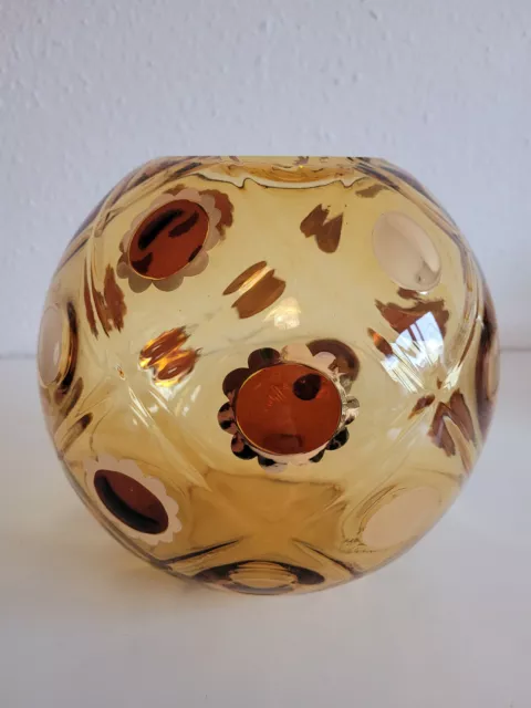 große, sehr dekorative Kugel Vase Sammlerglas Designer Bohemia Böhmen Rot Gold