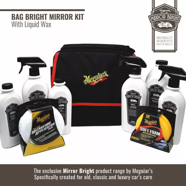 Meguiar’S Set Mirror Bright Gamma Komplett Mit Wachs Flüssigkeit, Tasche Und