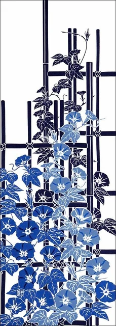 Yasubo of Dyeing Tenugui "Dyed bamboo fence and morning glory" navy...