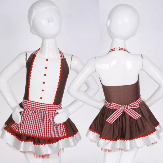 Kids Girls Christmas Dress Gingerbread Fluffy Skirt Performance Apron JumpsuitS