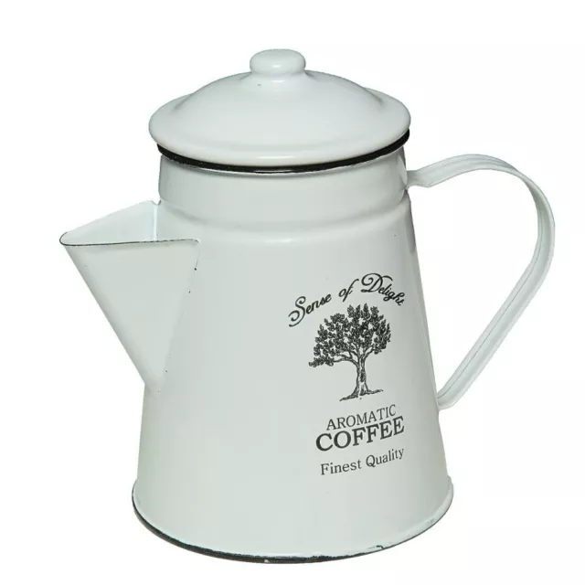 Emaillierte Kaffeekanne Kanne H21cm Cafe Kanne Pot Krug Nostalgie Antikweiß