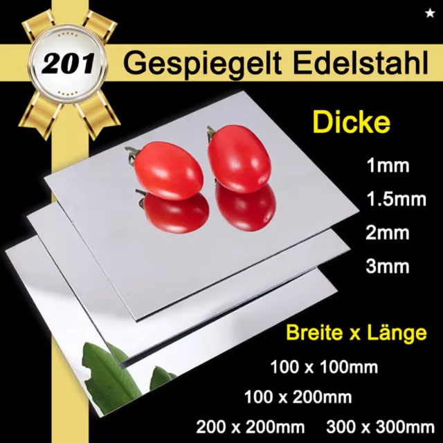 201 Edelstahlblech Platte Spiegel Poliert Tafel Dicke 1/1.5/2/3mm Glattes Blech