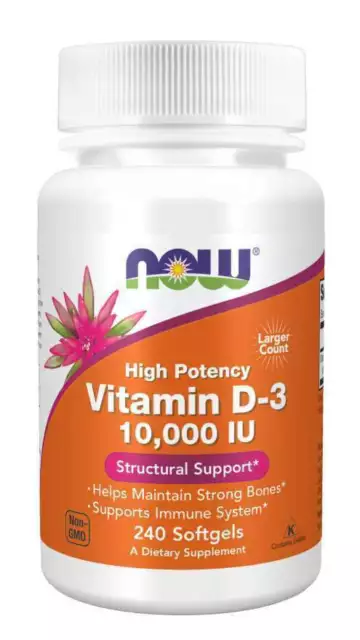 NOW Foods Vitamina D3 10.000 IU , 10000 UI - 120 / 240 Softgels