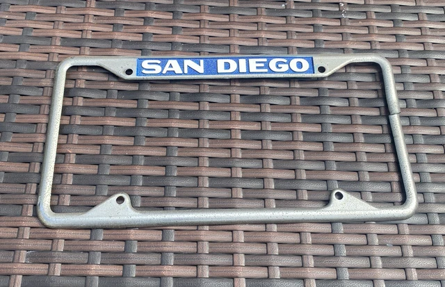 SAN DIEGO License Plate frame vintage CALIFORNIA chevrolet ford VW Dodge tag SAN DIEGO License Plate frame vintage CALIFORNIA chevrolet ford VW Dodge tag