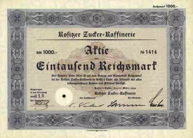 Zuckerfabrik Rositz AG VEB Altenburg Thüringen 1939 1000 RM Rohzuckerraffinerie