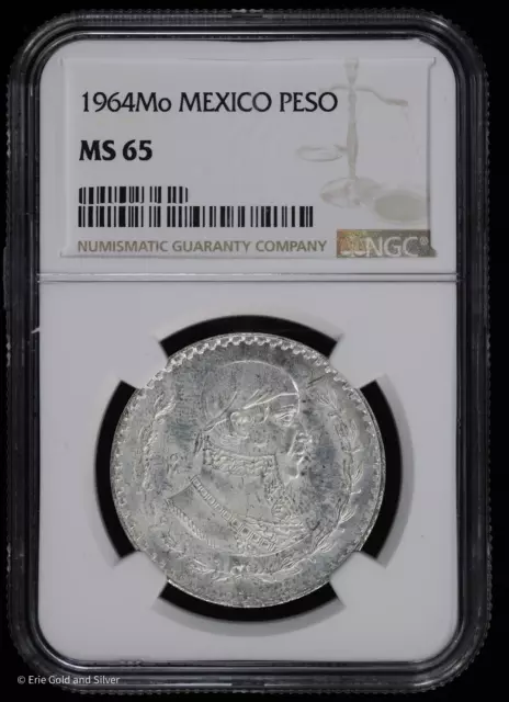 1964-Mo Mexico Silver Peso NGC MS 65