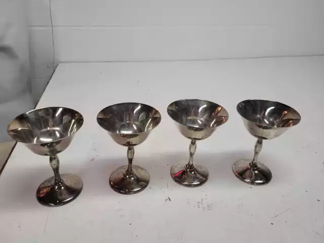 4 Vintage Leonard 5"Silver Plate Wine Cups Fluted Stem Pedetal Italy / sn2988 R4